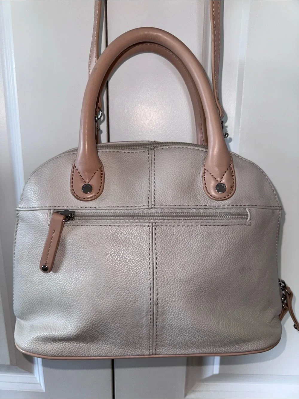 Tignanello Two-Tone Pebbled Leather Satchel in Light Taupe and Nude